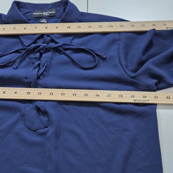 International INC Company Top Womens L Navy LS Criss Cross Ties Crepe Whimsigoth - Picture 5 of 14